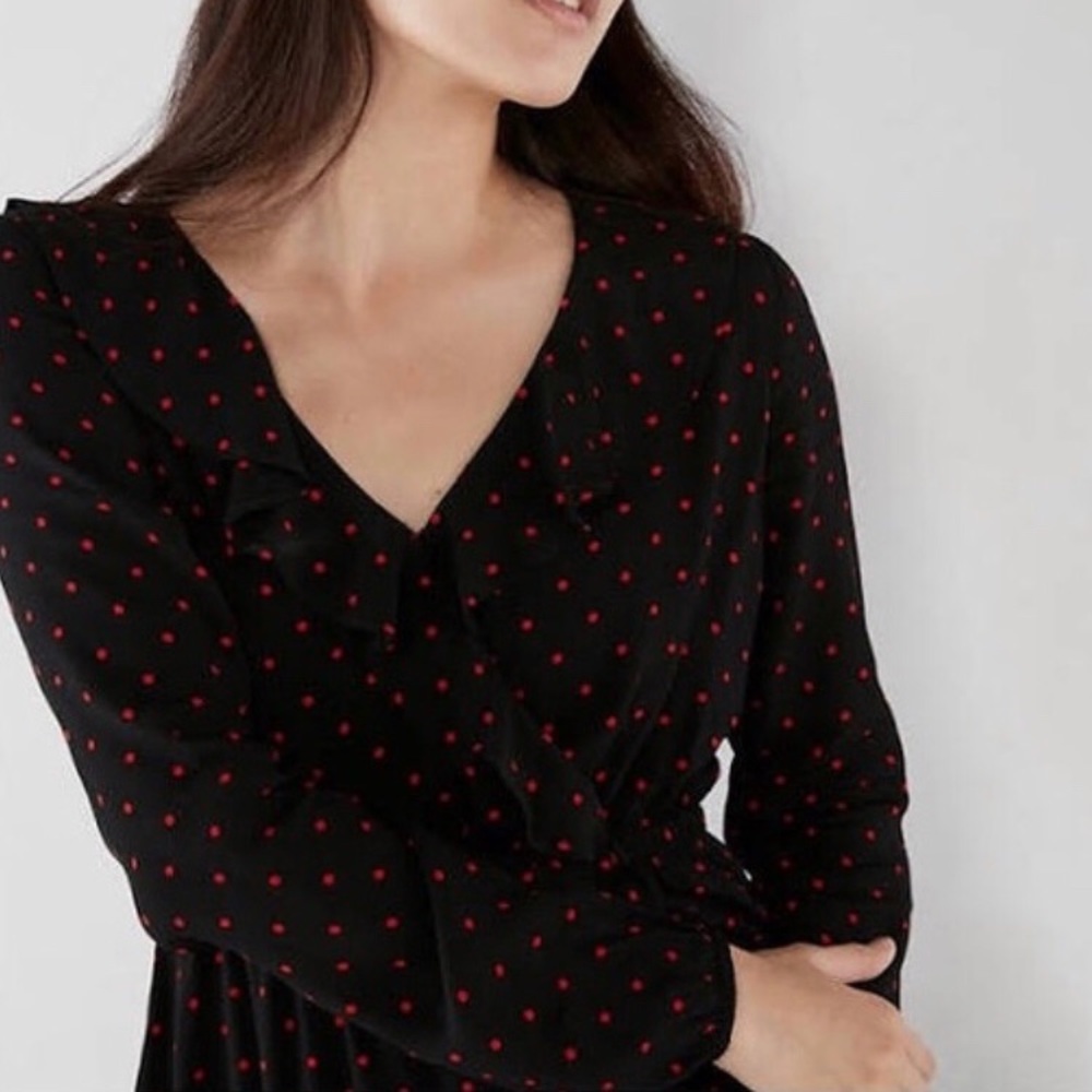 EXPRESS Petite // Ruffle Polka Dot Dress - Picture 6 of 7